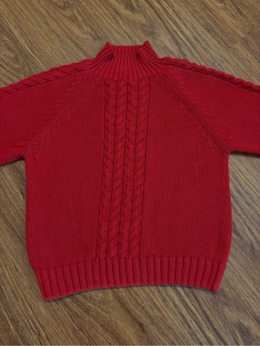 Vintage Jennifer Moore Women’s Cherry Red Cable Knit Sweater Mock Neck 90s Small